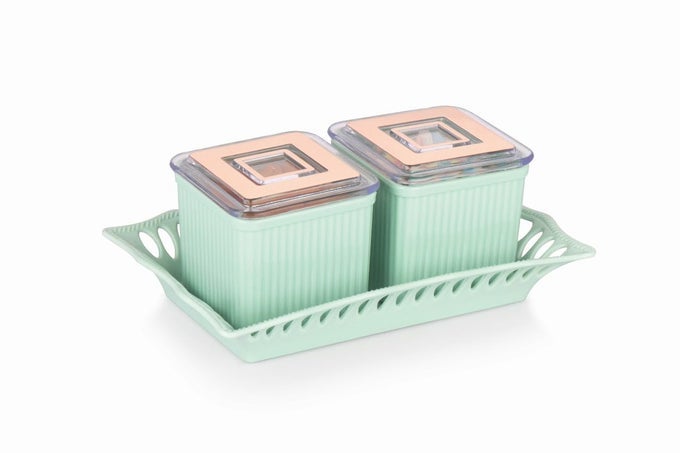 DENMARK 2PCS SQUARE SHAPE DRY FRUIT SET BOX WITH LID SERVING TRAY STORAGE CONTAINER100 AIRTIGH PLASTIC UTILITY CONTAINER 500ML PACK OF 2 GREEN