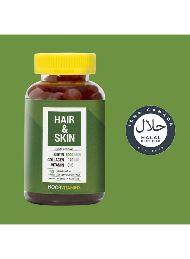 Noor Vitamins Halal Hair Vitamins Biotin Collagen Silica Vitamin C & E Supports Hair Skin & Nail Health; Natural Strawberry Gummy Vitamins. Gmo Gluten Free & A Certified Halal Vitamin (90 Count) - Image 5