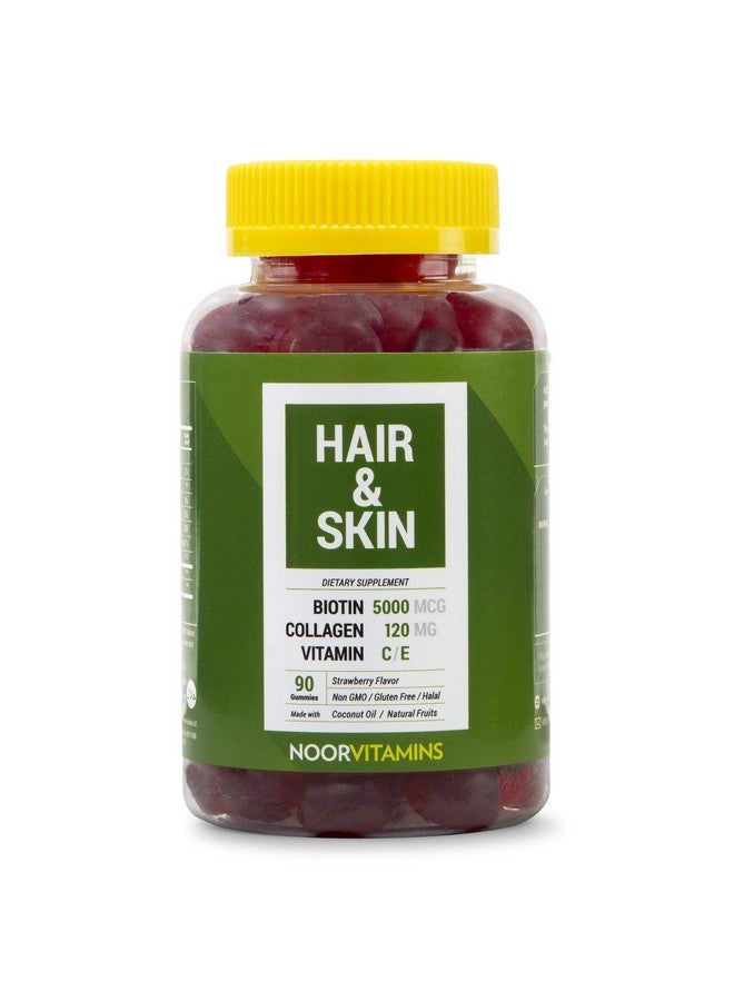 Noor Vitamins Halal Hair Vitamins Biotin Collagen Silica Vitamin C & E Supports Hair Skin & Nail Health; Natural Strawberry Gummy Vitamins. Gmo Gluten Free & A Certified Halal Vitamin (90 Count) - Image 2