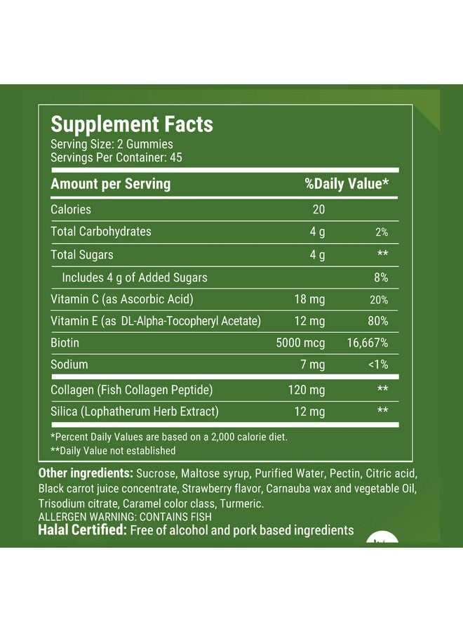 Noor Vitamins Halal Hair Vitamins Biotin Collagen Silica Vitamin C & E Supports Hair Skin & Nail Health; Natural Strawberry Gummy Vitamins. Gmo Gluten Free & A Certified Halal Vitamin (90 Count) - Image 3