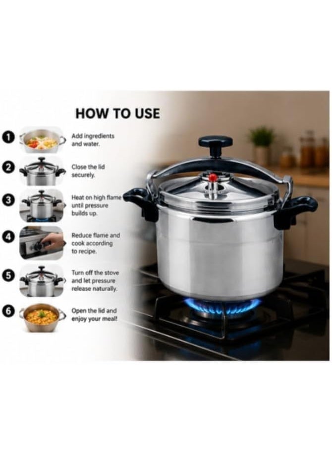 15L Aluminium Pressure Cooker 30cm - Large Capacity Heavy Duty Pot with Dual Safety Valves & Ergonomic Handles, Fast Cooking for Rice, Meat, Stew & Biryani, Silver - Image 5