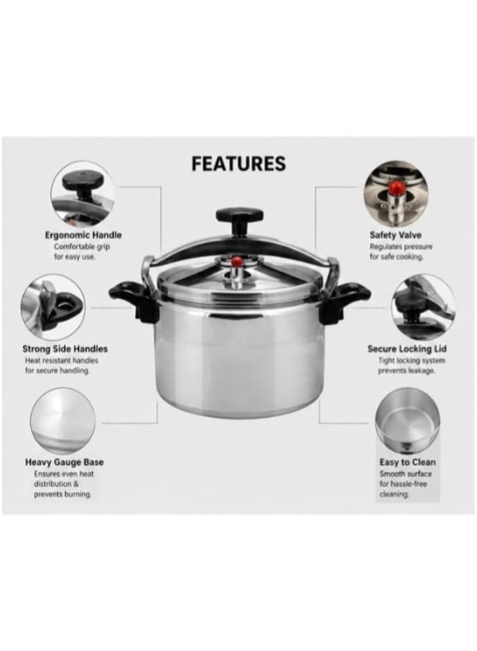 15L Aluminium Pressure Cooker 30cm - Large Capacity Heavy Duty Pot with Dual Safety Valves & Ergonomic Handles, Fast Cooking for Rice, Meat, Stew & Biryani, Silver - Image 4