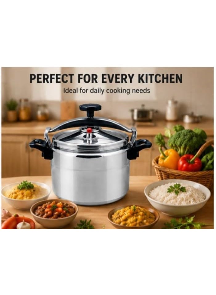 15L Aluminium Pressure Cooker 30cm - Large Capacity Heavy Duty Pot with Dual Safety Valves & Ergonomic Handles, Fast Cooking for Rice, Meat, Stew & Biryani, Silver - Image 3