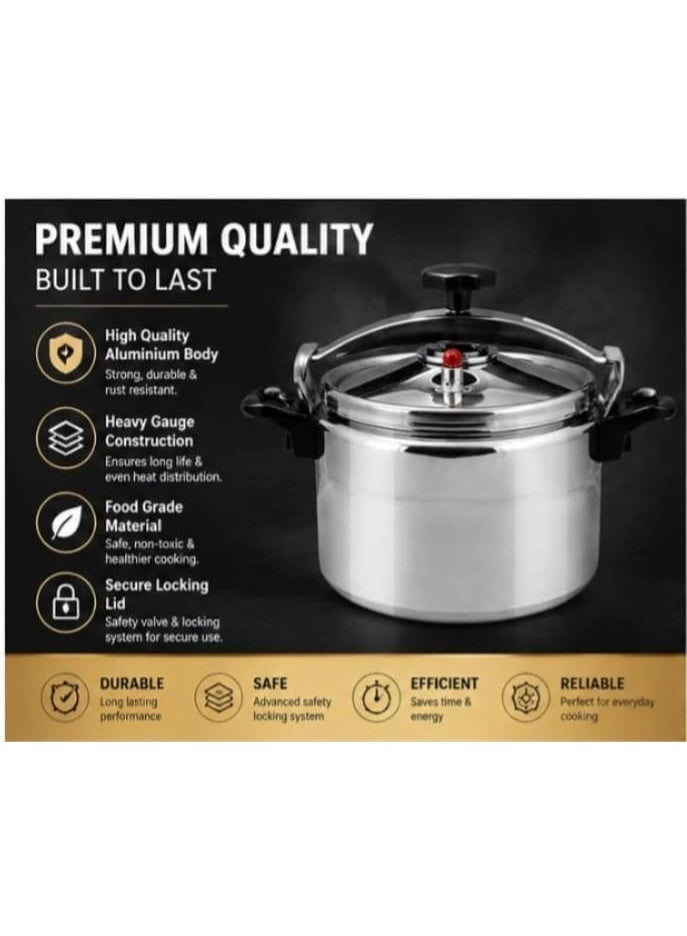 15L Aluminium Pressure Cooker 30cm - Large Capacity Heavy Duty Pot with Dual Safety Valves & Ergonomic Handles, Fast Cooking for Rice, Meat, Stew & Biryani, Silver - Image 2