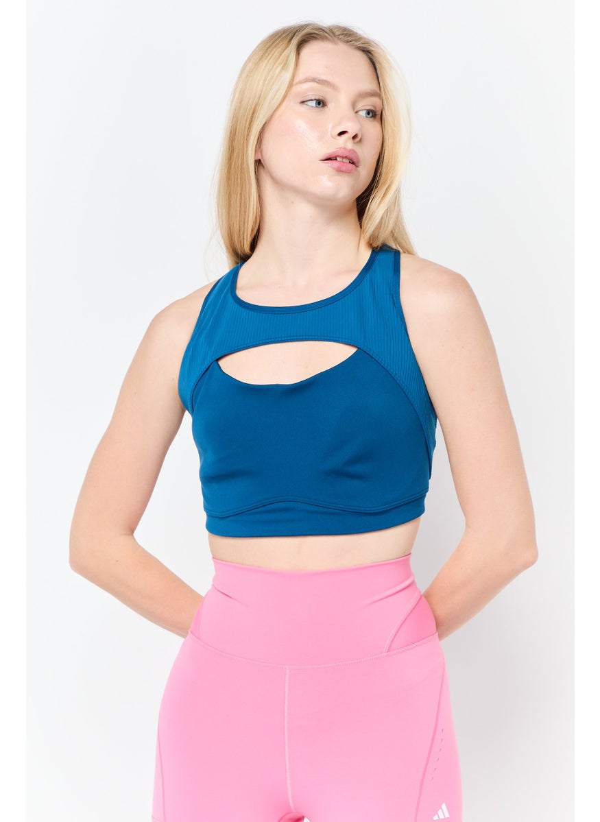 Adidas Women Brand Logo Lightly Padded Sports Bra, Teal Green  - Image 1