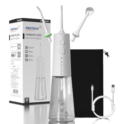 MEDTECH Handyfloss Aqua Water Flosser for Teeth | 300 ML Large Water Tank | 5 Cleaning Modes | 3 Jet Tips | USB Type-C Rechargeable Dental Water Flosser | Water-Resistant Oral Irrigator | 1-Year Warranty - Image 1