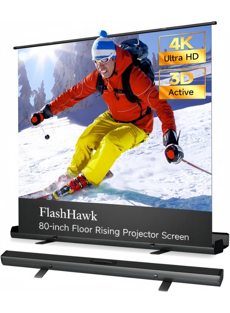 FlashHawk Floor Rising Projector Screen - Indoor & Outdoor 16:9 HD Portable Matte White Projection Screen for Long Standard Projector Fast Setup for Movies, Office Presentations & More (80 Inch/16:9) - Image 1