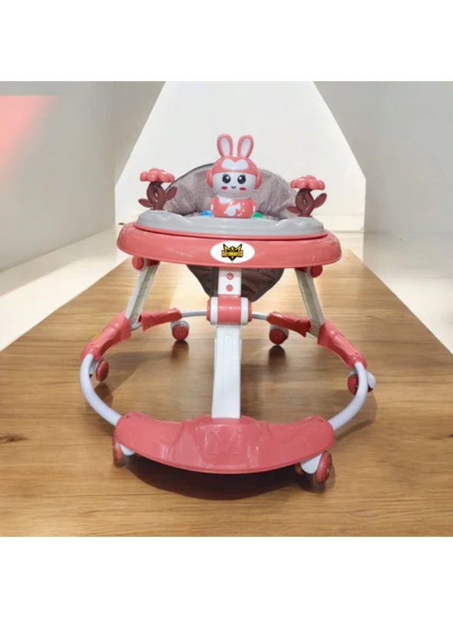 Gold Mantis Baby Walker with Activity Tray, Adjustable Height Infant Learning Walker with 360° Wheels, Foldable Toddler Walking Trainer with Safety Seat for Boys & Girls (Pink) - Image 4