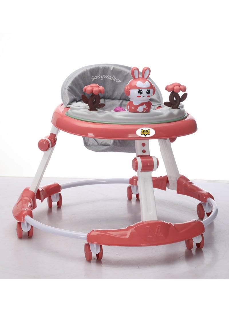 Gold Mantis Baby Walker with Activity Tray, Adjustable Height Infant Learning Walker with 360° Wheels, Foldable Toddler Walking Trainer with Safety Seat for Boys & Girls (Pink) - Image 3