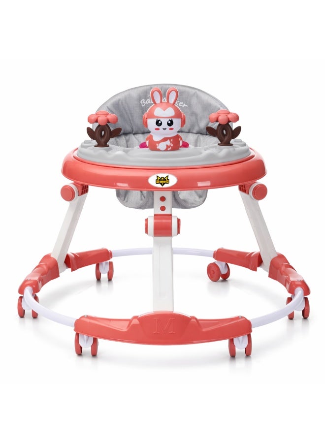 Gold Mantis Baby Walker with Activity Tray, Adjustable Height Infant Learning Walker with 360° Wheels, Foldable Toddler Walking Trainer with Safety Seat for Boys & Girls (Pink) - Image 1