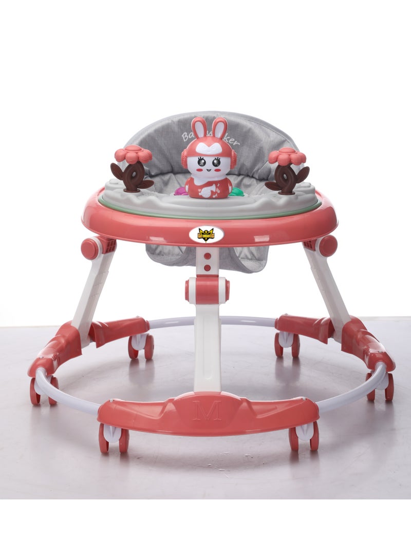 Gold Mantis Baby Walker with Activity Tray, Adjustable Height Infant Learning Walker with 360° Wheels, Foldable Toddler Walking Trainer with Safety Seat for Boys & Girls (Pink) - Image 2