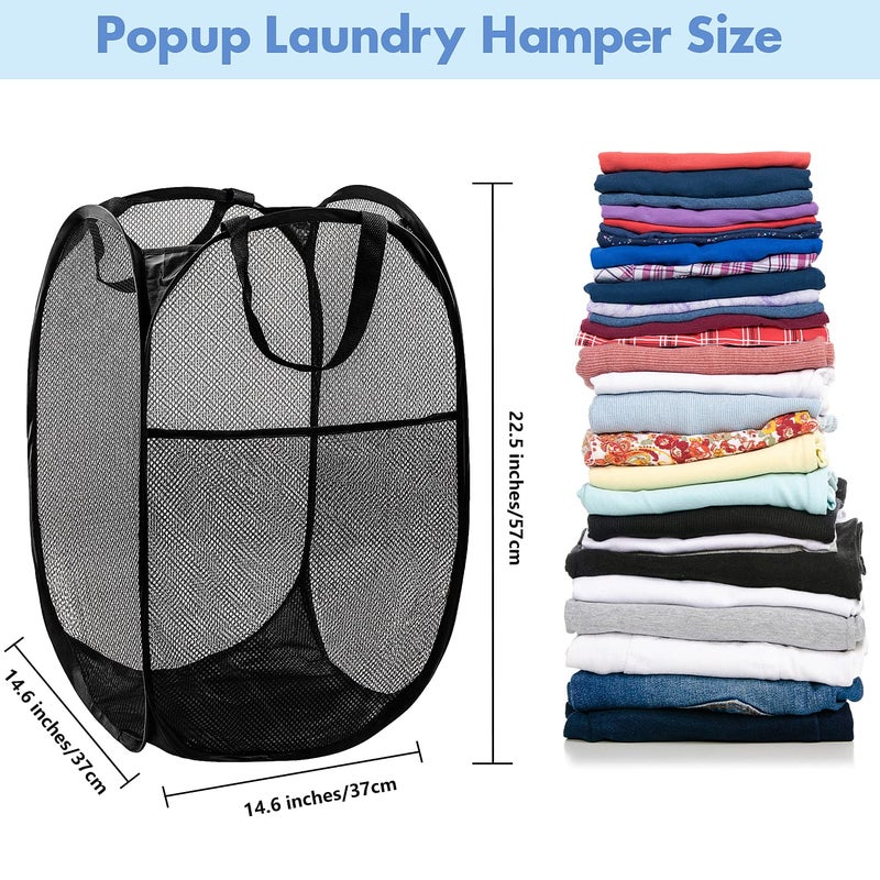 DUCOO Pop Up Hamper, 2 PCS Mesh Pop Up Laundry Hamper, Foldable Mesh Laundry Basket with Space-Saving Design for Home, Dorm, Travel & Storage - Black - Image 2