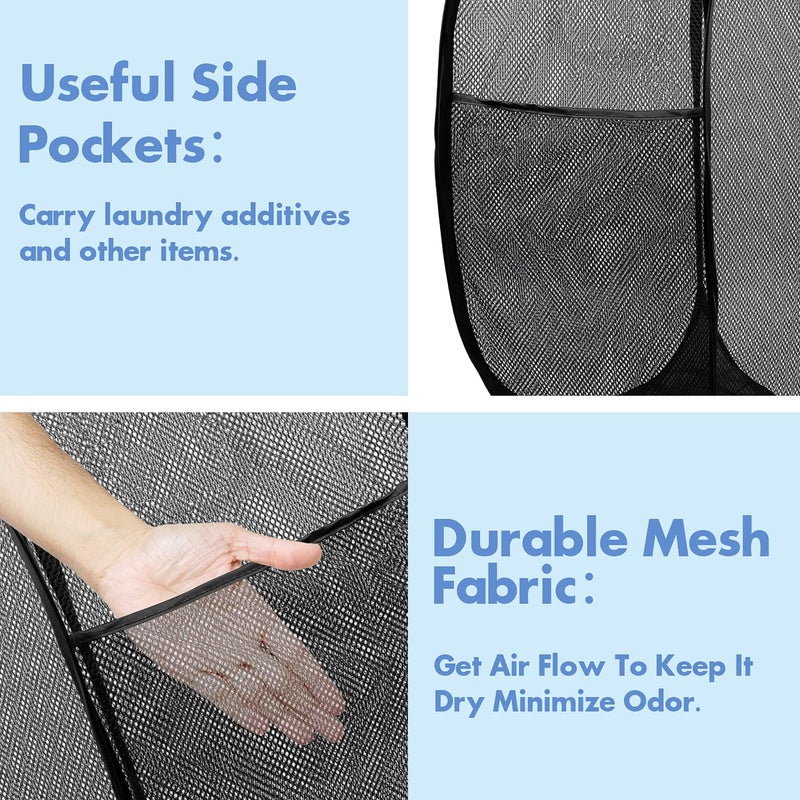 DUCOO Pop Up Hamper, 2 PCS Mesh Pop Up Laundry Hamper, Foldable Mesh Laundry Basket with Space-Saving Design for Home, Dorm, Travel & Storage - Black - Image 4