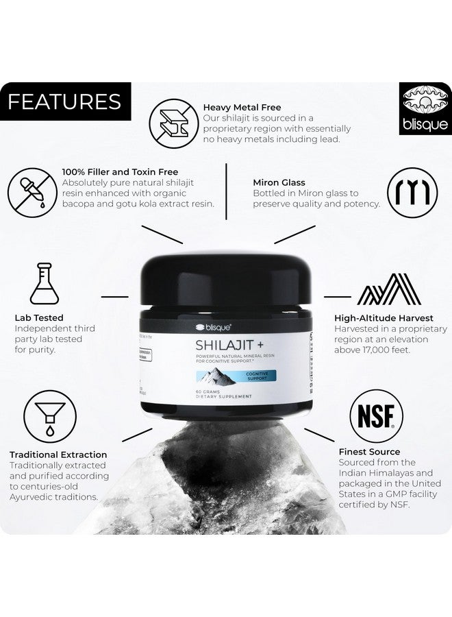 Blisque - Extremely Bitter | UNPLEASANT Taste Himalayan Shilajit Resin Supplement | for Cognitive Support | with Organic Bacopa and Gotu Kola | | 60 Grams | Very Bitter | UNPLEASANT Taste - Image 3