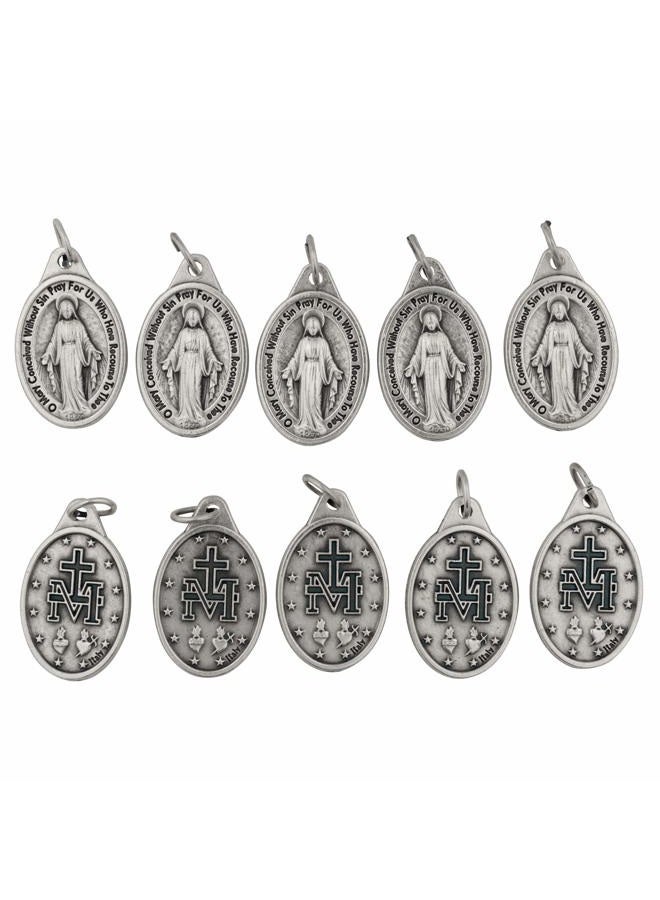 VENERARE Bulk Buy 10 Pcs - Miraculous Medal 1 Inch Lot of 10 Medals Rings Included - Mary Our Lady of Grace - Image 3