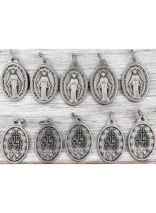 VENERARE Bulk Buy 10 Pcs - Miraculous Medal 1 Inch Lot of 10 Medals Rings Included - Mary Our Lady of Grace - Image 2