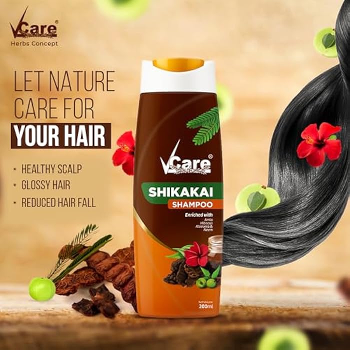 VCare Shikakai Shampoo Enriched With Amla | Hibiscus| Aloevera | Neem -200ml/6.7 Fl Oz - Image 2