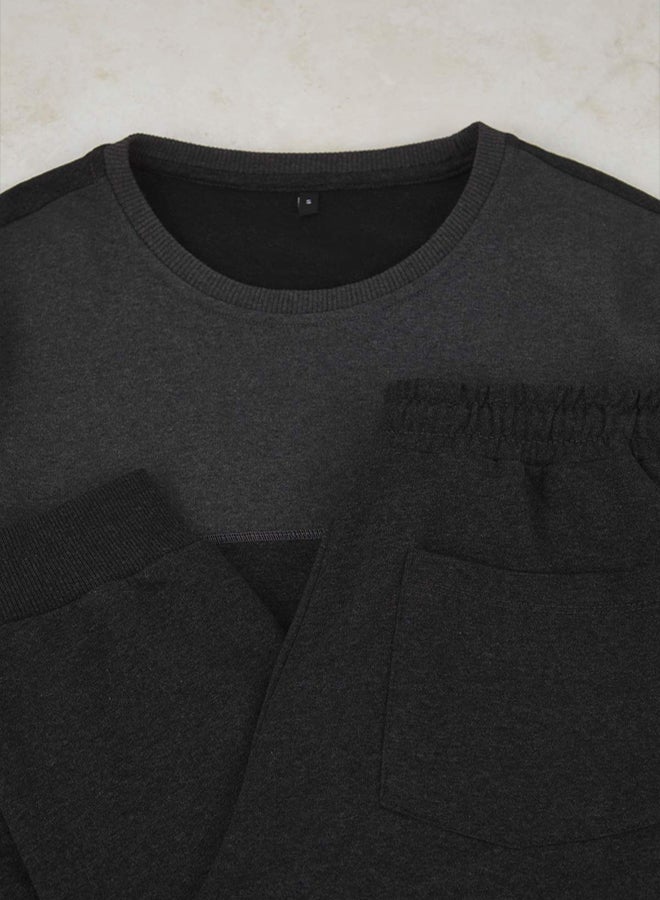 trendyol Anthracite Melange Regular Fit Color Block Knitted Pajama Set - Image 4