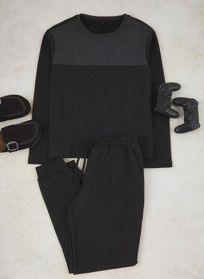 trendyol Anthracite Melange Regular Fit Color Block Knitted Pajama Set - Image 2