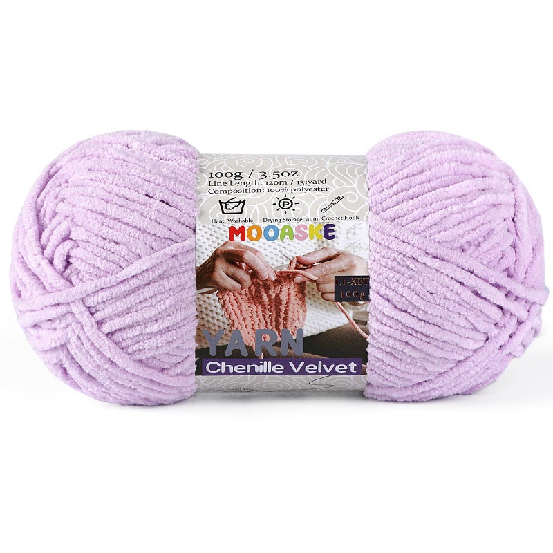 Mooaske Chunky Yarn for Crocheting and Knitting - Easy to Use Plush Chenille Super Bulky Yarn 100g/131yds - Ultra Soft Velvet Baby Blanket Yarn for Beginners & Amigurumi Projects, Light Lavender - Image 1