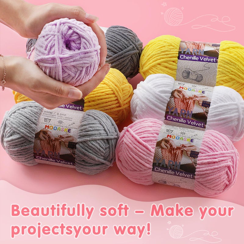 Mooaske Chunky Yarn for Crocheting and Knitting - Easy to Use Plush Chenille Super Bulky Yarn 100g/131yds - Ultra Soft Velvet Baby Blanket Yarn for Beginners & Amigurumi Projects, Light Lavender - Image 5