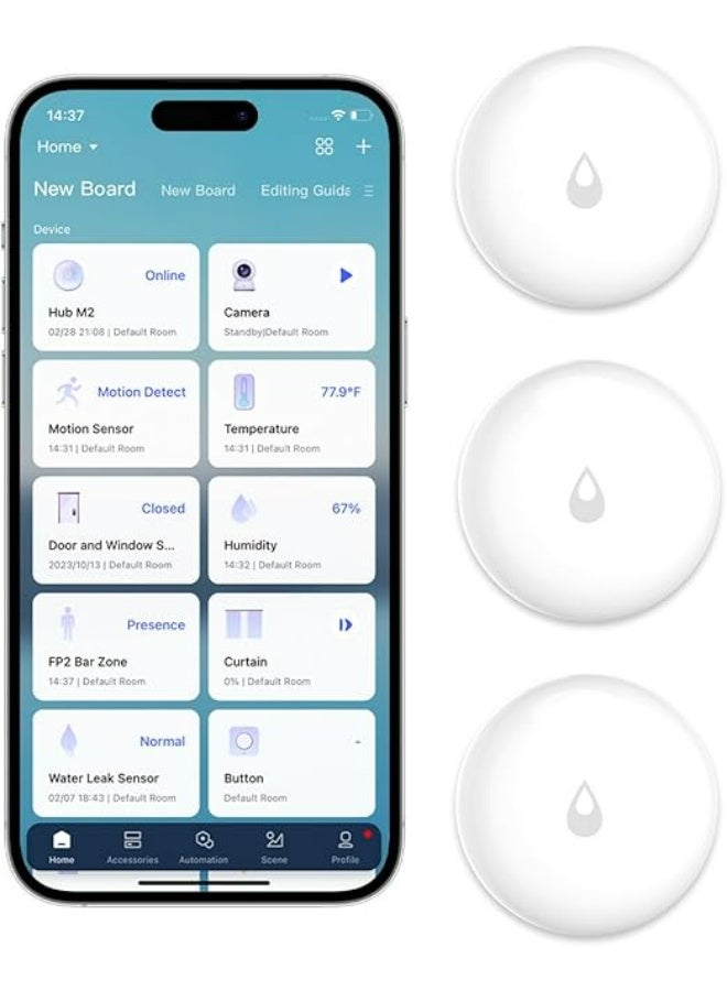 أكارا مجموعة أكارا الثلاثية من أجهزة استشعار تسرب المياه، تتطلب جهاز أكارا هب، كاشف تسرب مياه لاسلكي بتقنية زيجبي، نظام إنذار ذكي وأتمتة منزلية، جهاز إنذار استشعار المياه للمطبخ والحمام - Image 1