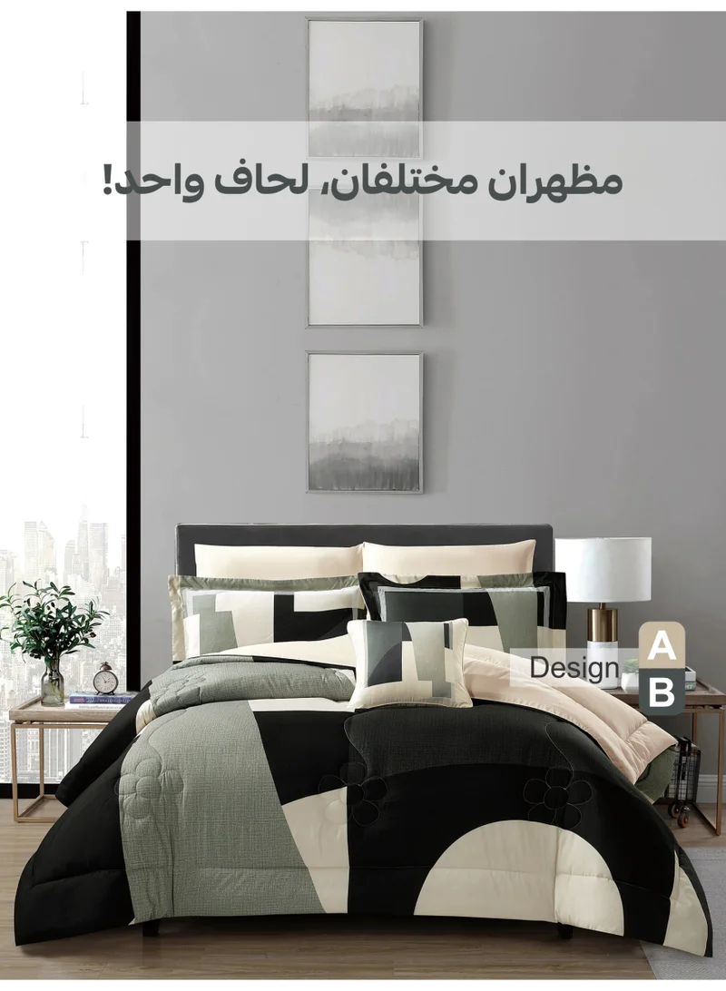 Donetella Bedding Comforter Set, King Size Fits 200x200 cm - 7-Pcs Digital Print Quilted Bed Set, Microfiber Fabric - 1 Comforter, 1 Fitted Sheet, 2 Pillow Shams, 2 Pillowcases 1 Cushion Cover.