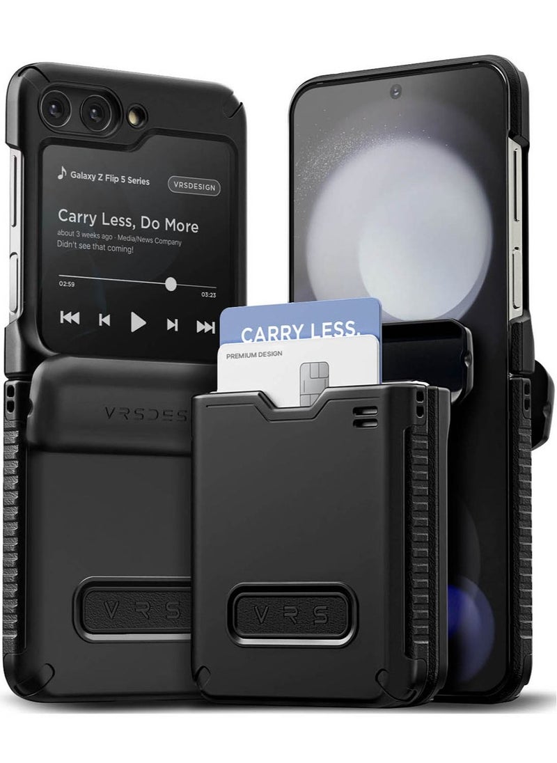 VRS Design Terra Guard Active Go Samsung Galaxy Z Flip 5 Case Cover Wallet with [Hinge Protection] and [2 Card Holder] Slot - Matte Black  - Image 1