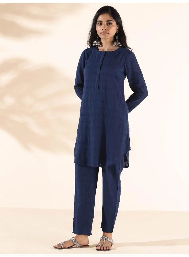 trueBrowns trueBrowns Blue Cotton Dobby Relaxed Co-ord Set