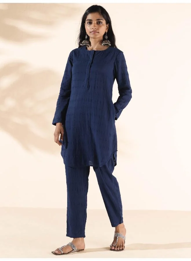 trueBrowns trueBrowns Blue Cotton Dobby Relaxed Co-ord Set