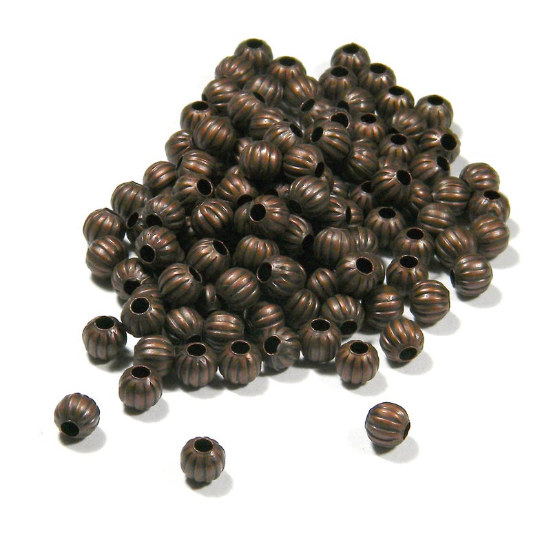 Bedazzlinbeads 100 Antique Copper Plated Iron 6mm Corrugated Round Spacer Beads with Matte Texture