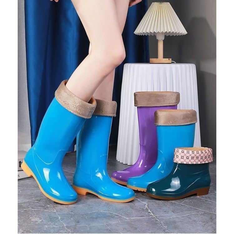 High Rain Boots Rain Boots Waterproof Shoes Rubber Shoes Women'S Fashionable Middle Tube Cotton Warm Adult Non-Slip Kitchen Summer - Image 2