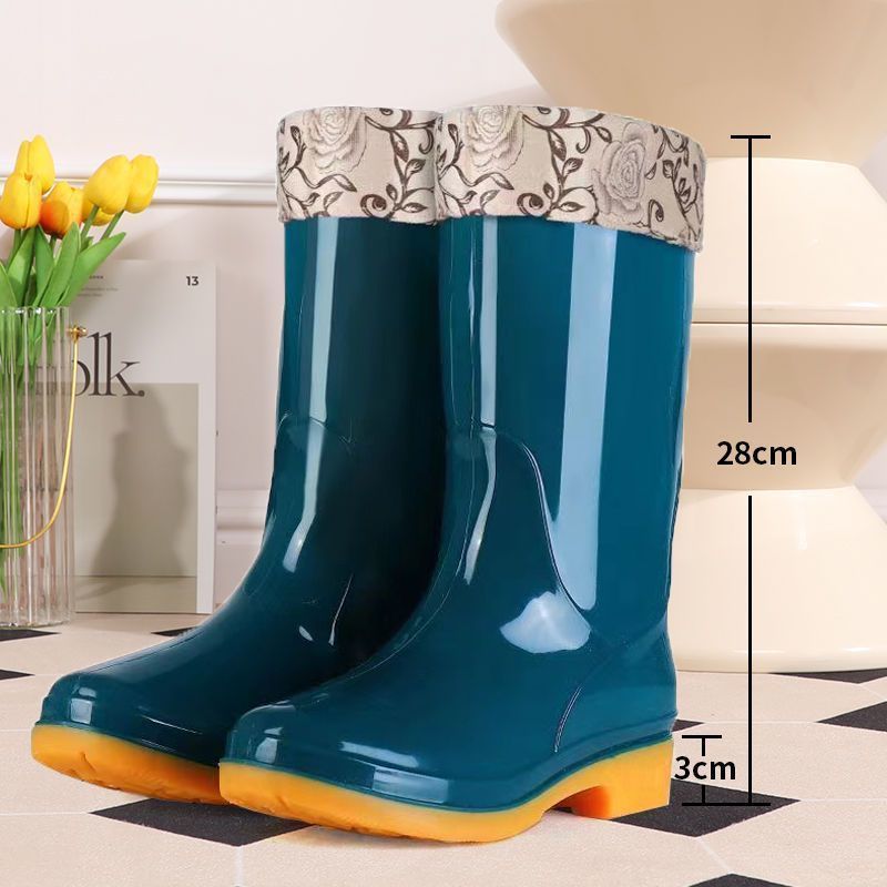 High Rain Boots Rain Boots Waterproof Shoes Rubber Shoes Women'S Fashionable Middle Tube Cotton Warm Adult Non-Slip Kitchen Summer - Image 1