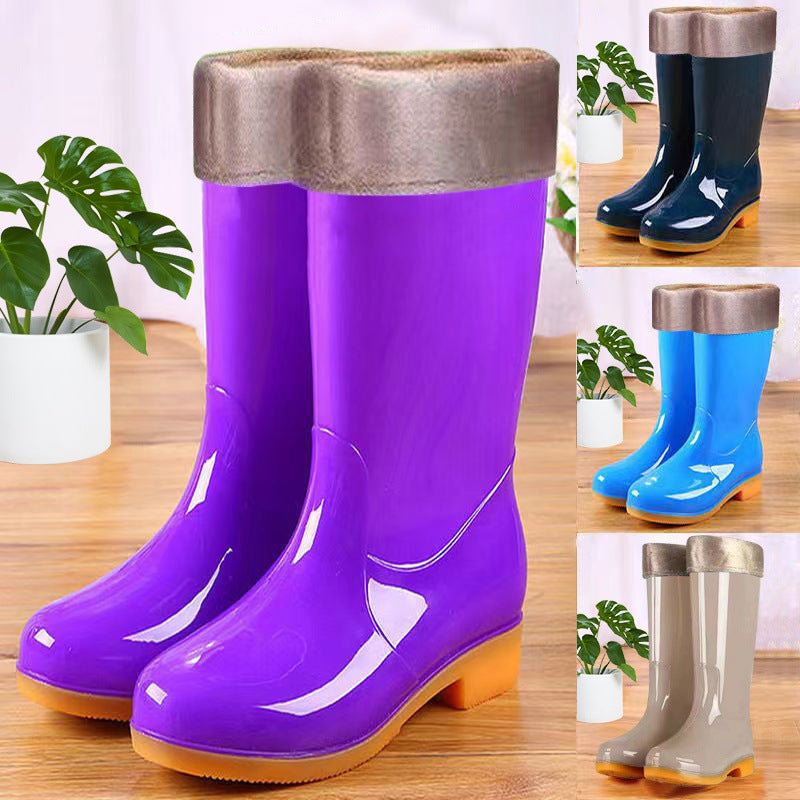 High Rain Boots Rain Boots Waterproof Shoes Rubber Shoes Women'S Fashionable Middle Tube Cotton Warm Adult Non-Slip Kitchen Summer - Image 3