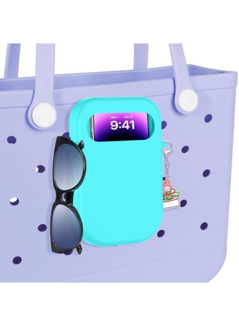 SYOSI Bag Insert Pouch for Travel Tote Bag, Beach Bag Accessories, Inlaid Mobile Phone Bag with Cover, Ladies Travel Insert Organiser Tidy Bag Purse Pouch for Phone Sunglas Purse Makeup Keys(Teal) - Image 1