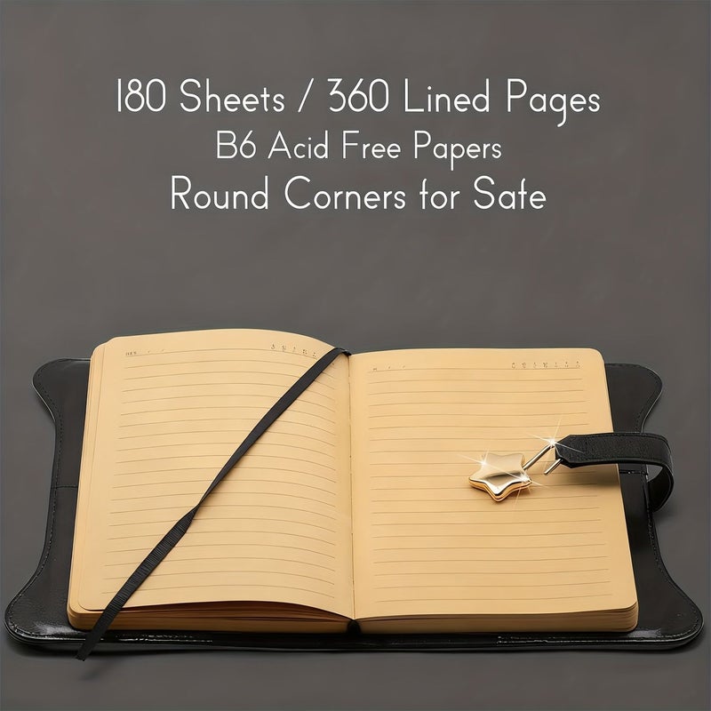 Black B6 Refillable Lock Diary 360 Kraft Pages for Women Girls Writing - Image 5