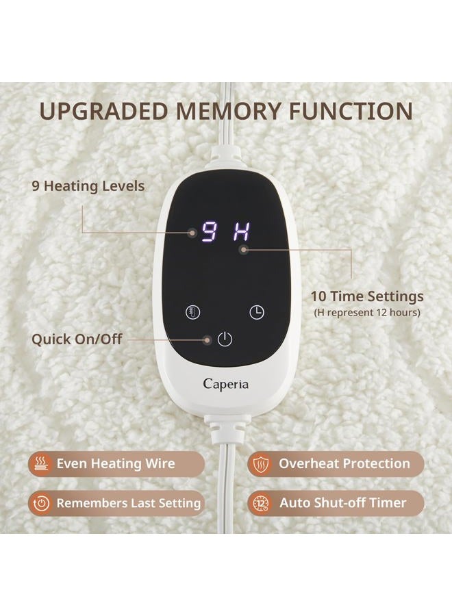 Caperia Heated Mattress Pad Twin, Electric Mattress Pad with 9 Heat Settings, Memory Function, Fast Heating, 1-12 Hours Auto Off, Deep Pocket, Machine Washable, 39"x 75", White - Image 3