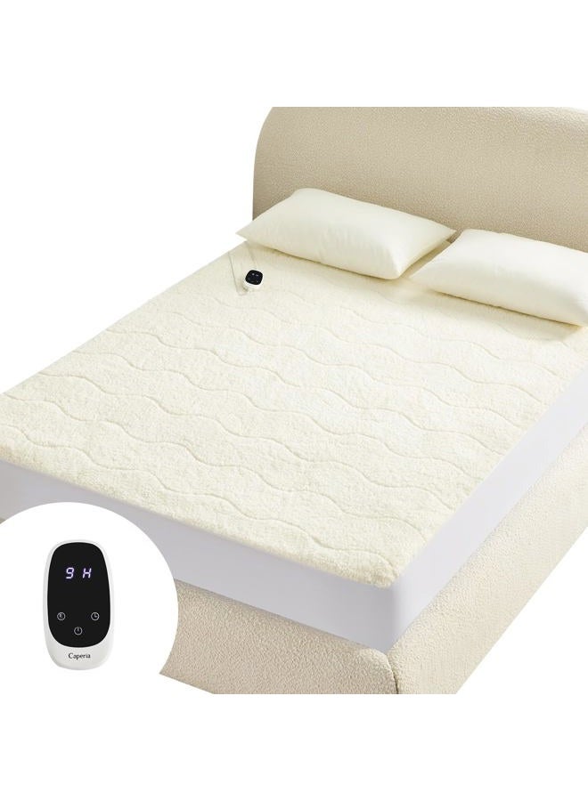 Caperia Heated Mattress Pad Twin, Electric Mattress Pad with 9 Heat Settings, Memory Function, Fast Heating, 1-12 Hours Auto Off, Deep Pocket, Machine Washable, 39"x 75", White - Image 1