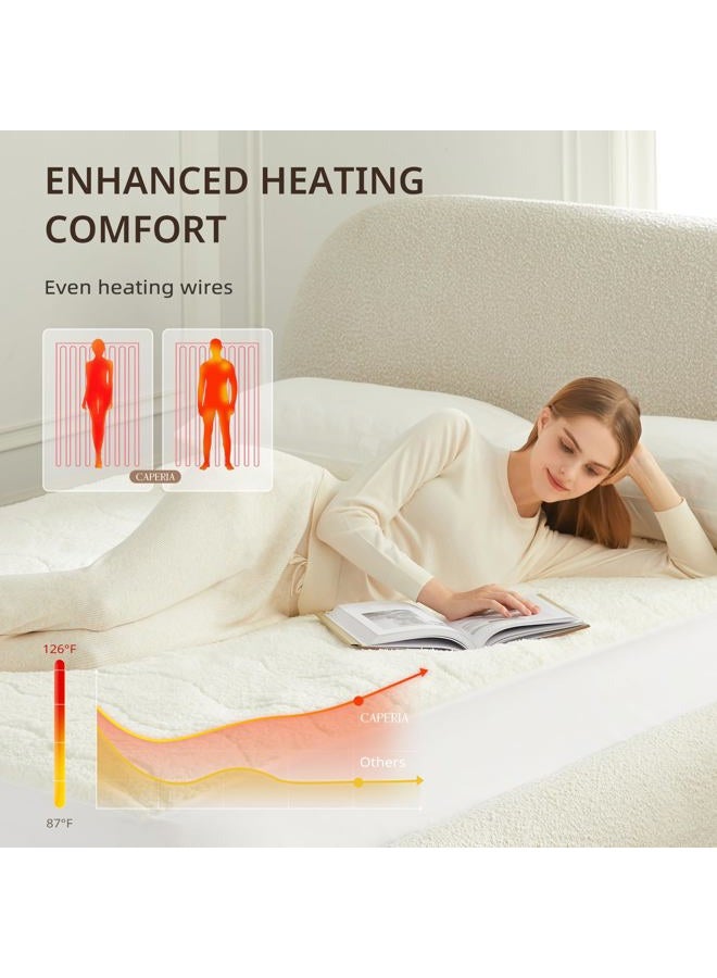 Caperia Heated Mattress Pad Twin, Electric Mattress Pad with 9 Heat Settings, Memory Function, Fast Heating, 1-12 Hours Auto Off, Deep Pocket, Machine Washable, 39"x 75", White - Image 5