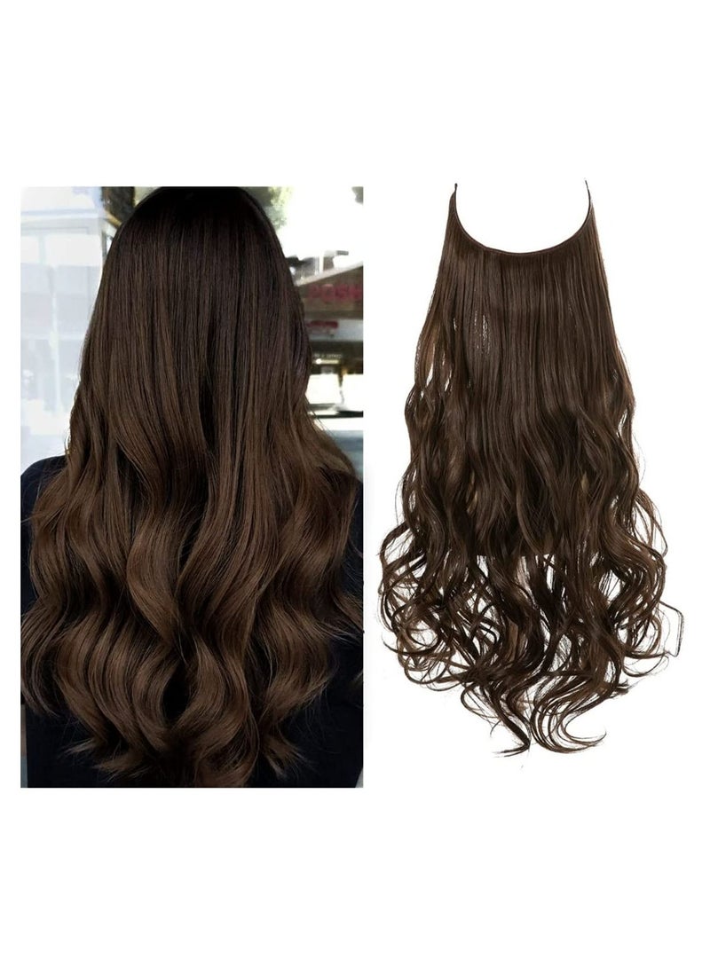 Estelle Hair Extensions Brown  Short 14Inch 3.6 Oz Wavy Curly Synthetic Hairpiece Adjustable Transparent Wire Headband No Clip for Women Heat Resistant Fiber  - Image 1