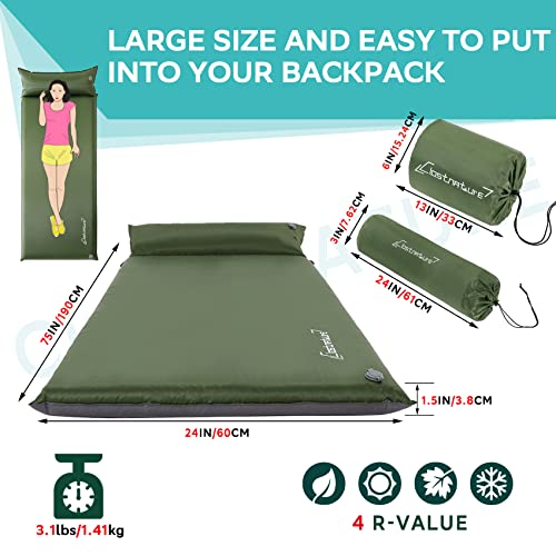 Clostnature Self Inflating Sleeping Pad for Camping - 1.5/2/3 inch Camping Pad, Lightweight Inflatable Camping Mattress Pad, Insulated Foam Sleeping Mat for Backpacking, Tent, Hammock - Image 2