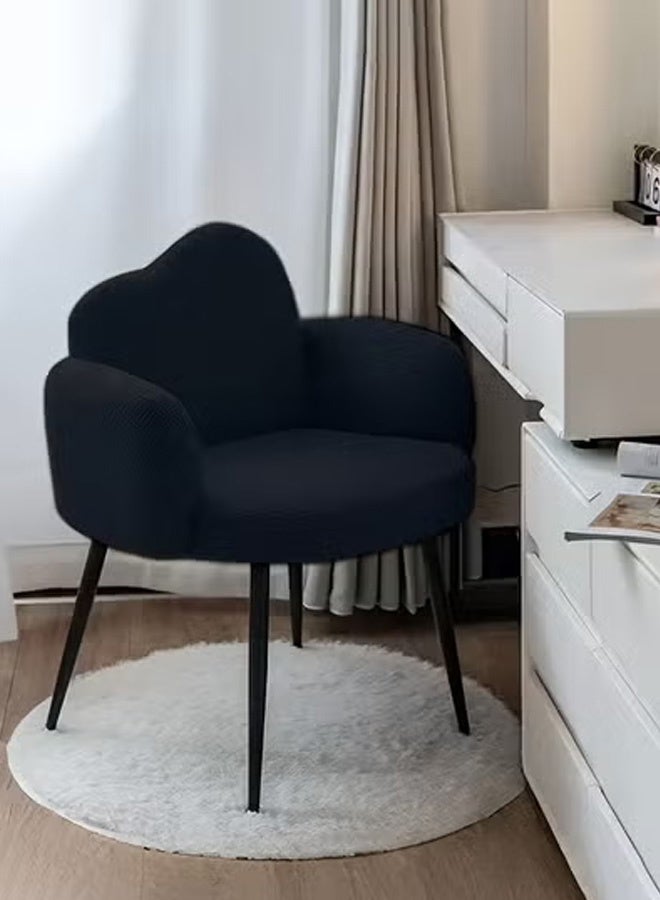 تايمي كرسي قماش بوكلية أنيق منجد بذراعين ومسند ظهر مريح وأرجل معدنية، كرسي ميكب لطاولة التزيين، كرسي تسريحة لغرفة النوم، كرسي لغرفة المعيشة والمكتب - أسود - Image 1