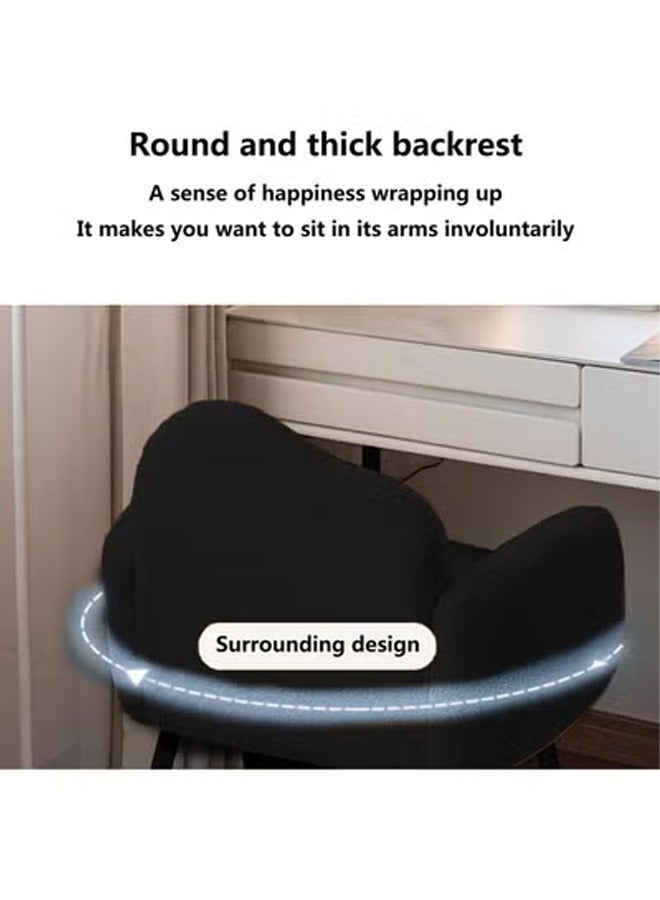تايمي كرسي قماش بوكلية أنيق منجد بذراعين ومسند ظهر مريح وأرجل معدنية، كرسي ميكب لطاولة التزيين، كرسي تسريحة لغرفة النوم، كرسي لغرفة المعيشة والمكتب - أسود - Image 2