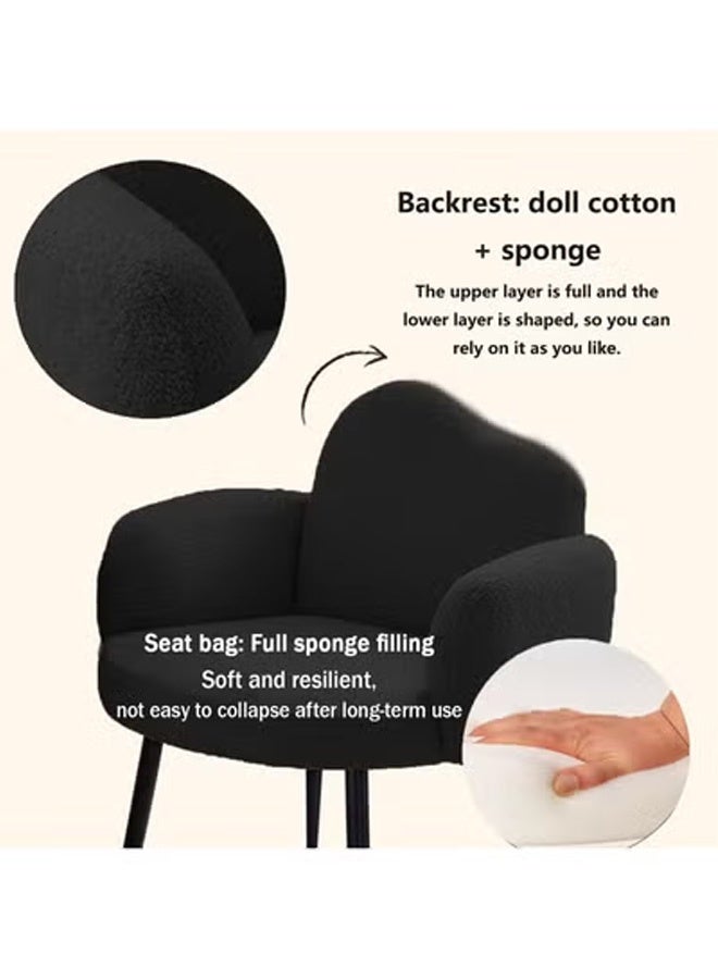 تايمي كرسي قماش بوكلية أنيق منجد بذراعين ومسند ظهر مريح وأرجل معدنية، كرسي ميكب لطاولة التزيين، كرسي تسريحة لغرفة النوم، كرسي لغرفة المعيشة والمكتب - أسود - Image 4