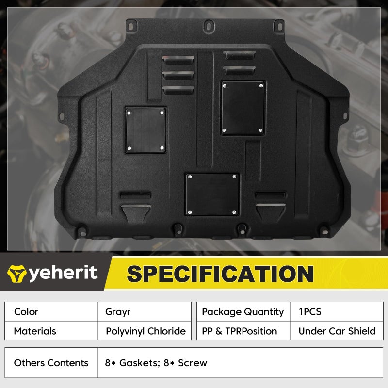 YEHERIT Engine Splash Shield Guard Compatible with Ford Escape 2013 2014 2015 2016 2017 2018 2019 Under Car Shield Cover Directly Replace Original One Black - Image 3