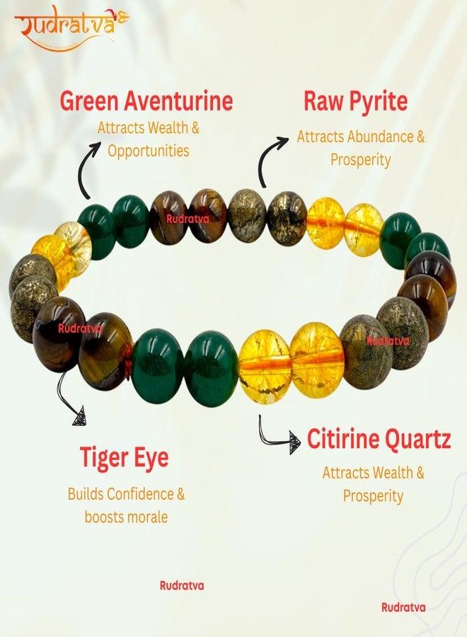 Rudratva Money Magnet Bracelet | Original Certified 8mm Beads | Pyrite, Citrine, Green Aventurine & Tiger Eye Stones | Attract Wealth, Success & Financial Prosperity | Unisex Spiritual Bracelet for Men & Women - Image 5