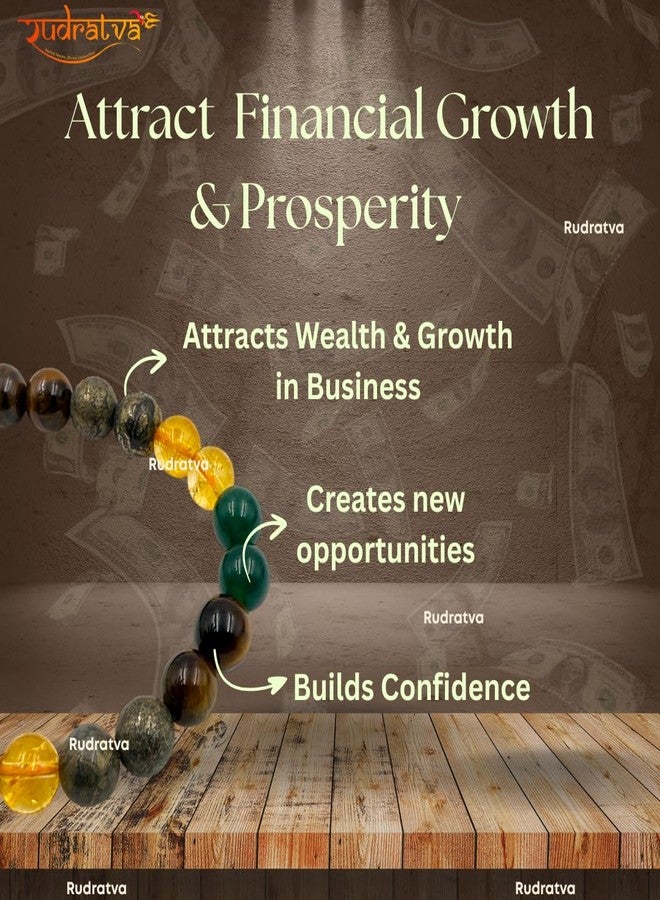 Rudratva Money Magnet Bracelet | Original Certified 8mm Beads | Pyrite, Citrine, Green Aventurine & Tiger Eye Stones | Attract Wealth, Success & Financial Prosperity | Unisex Spiritual Bracelet for Men & Women - Image 4