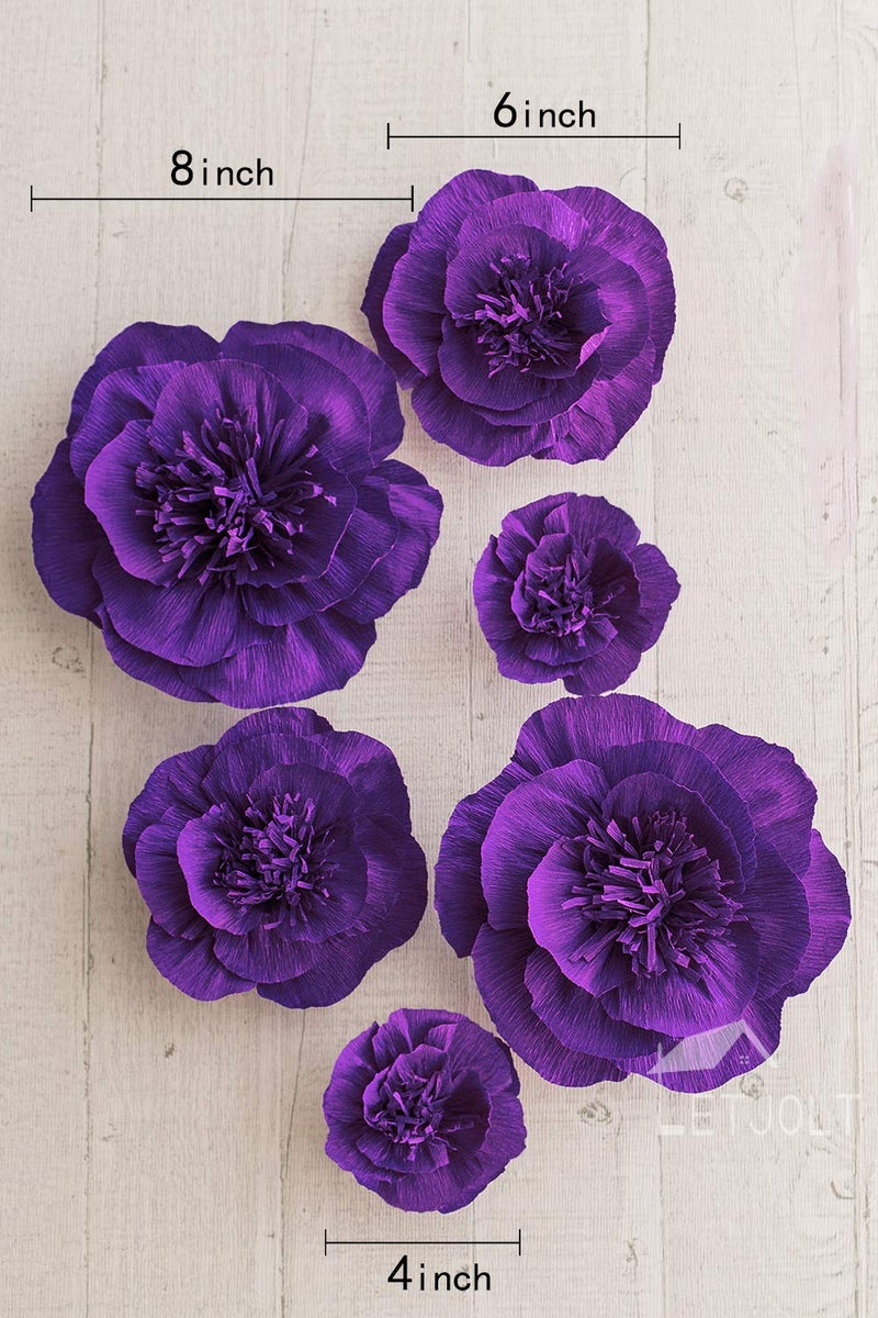Letjolt Artificial Paper Flower Decorations for 1st Birthday Wedding Party Baby Shower Bridal Shower Nursery Wall Decor(Purple Set 6) - Image 3