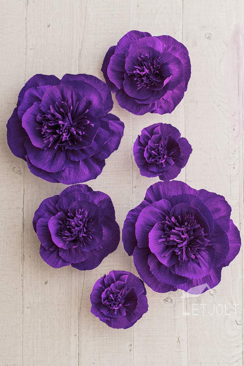 Letjolt Artificial Paper Flower Decorations for 1st Birthday Wedding Party Baby Shower Bridal Shower Nursery Wall Decor(Purple Set 6) - Image 2