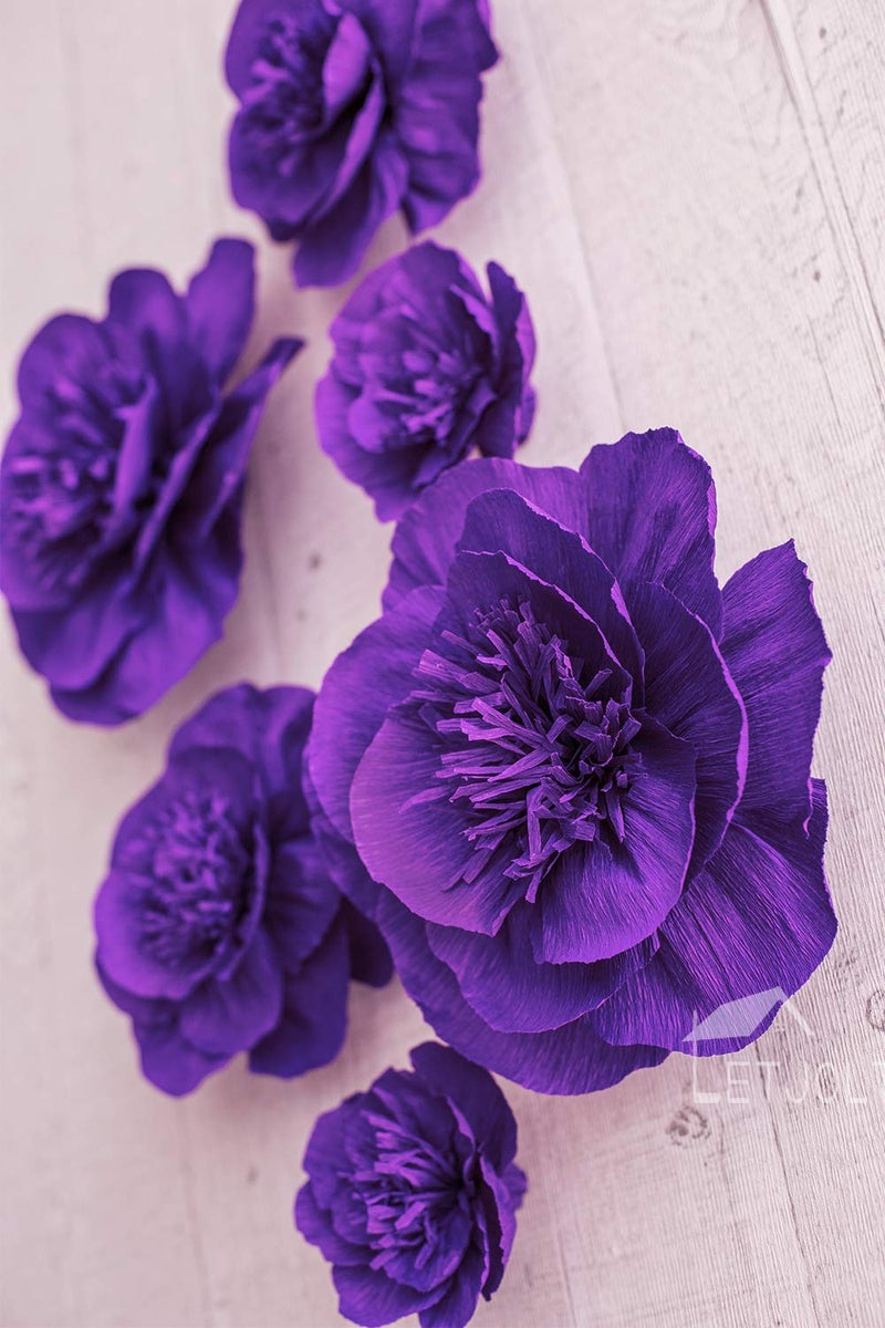 Letjolt Artificial Paper Flower Decorations for 1st Birthday Wedding Party Baby Shower Bridal Shower Nursery Wall Decor(Purple Set 6) - Image 4